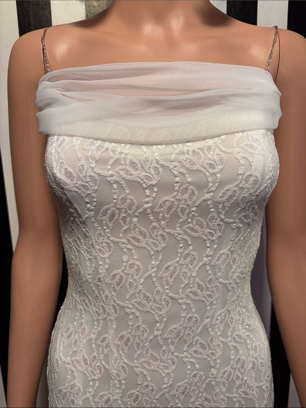 Y2K Wedding Dress Lace Column Long Gown Sheer Cowl Neck Size 0/2 XS Beaded Strap - Picture 6 of 17